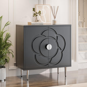 Wood Sideboard Buffet Cabinet with Decorative Flower Pattern Doors