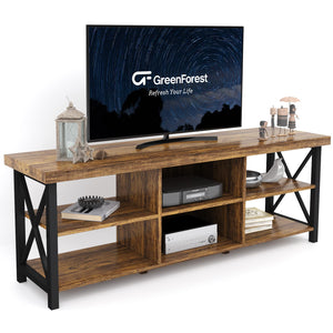 GreenForest TV Stand for TV up to 65 inches, Entertainment Center with 6 Storage Cabinet for Living Room, 55 inch Farmhouse Television Stands Console Table, TV Stands for Living Room, Walnut