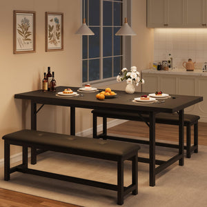 3-Piece Extendable Dining Table Set with 2 Upholstered Benches