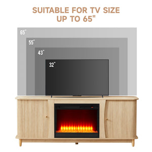 Fireplace TV Stand with Sliding Doors & Storage