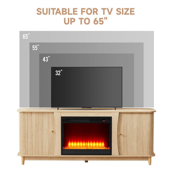 Fireplace TV Stand with Sliding Doors & Storage