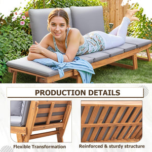 Outdoor Convertible Sofa with Acacia Wood Frame