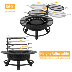 35 Inch Outdoor Wood Burning Fire Pit with Cooking Grate & Cover Lid