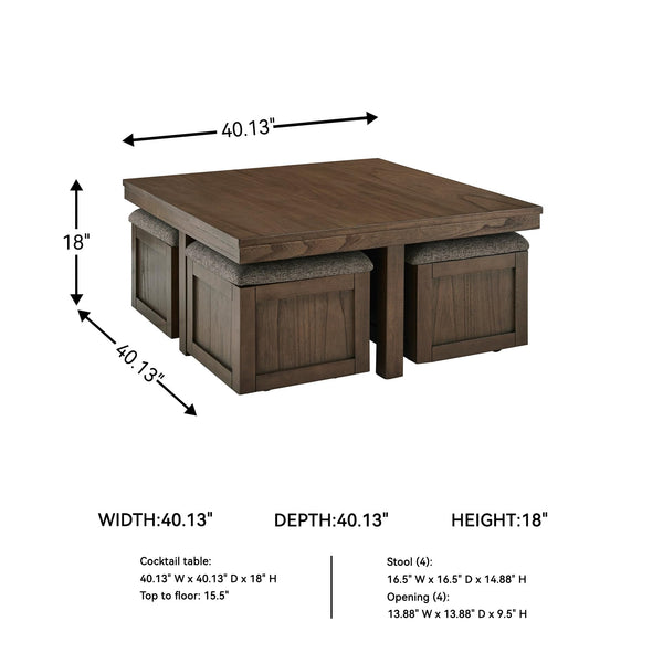 Dark Brown Coffee Table with 4 Storage Stools