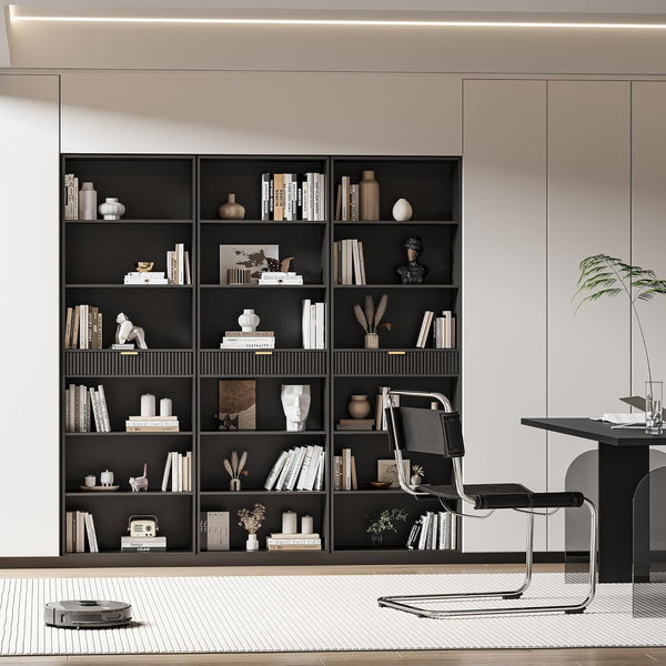 7-Tier Tall Bookcase with Drawer – Black