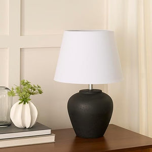 Rustic Terracotta Ceramic Table Lamp with Fabric Shade