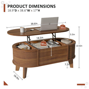 Fluted Lift Top Coffee Table with Hidden Storage