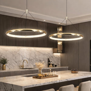 Gold Ring LED Pendant Light – Dimmable Geometric Chandelier