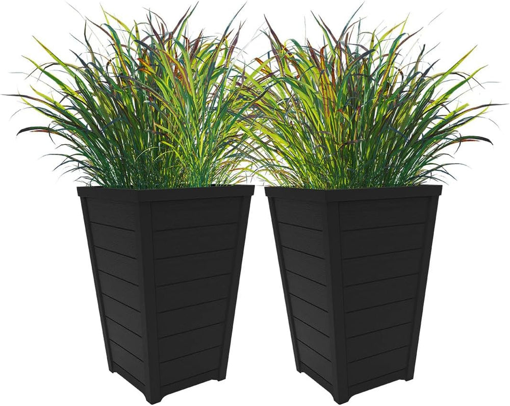Set of 2 Tall Resin Tapered Planters 22-Inch