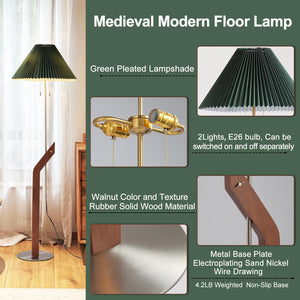 Mid-Century Modern Adjustable Floor Lamp with Pleated Shade