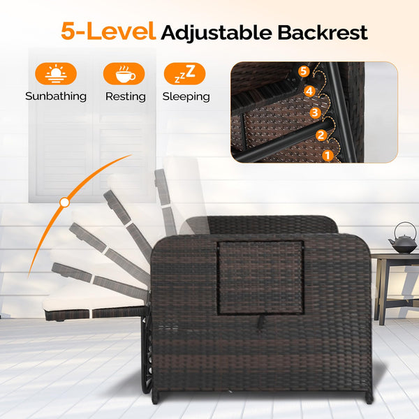 Convertible Patio Daybed with Storage Ottoman & Adjustable Backrest