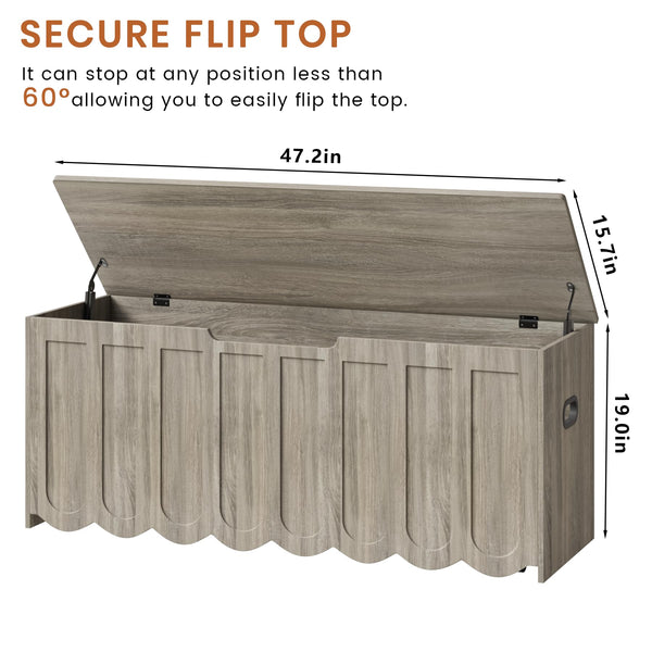 Storage Bench with Cushion Seat & Swivel Wheels — Grey
