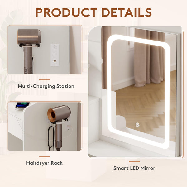 Small Vanity Set with Lighted Mirror & Power Station
