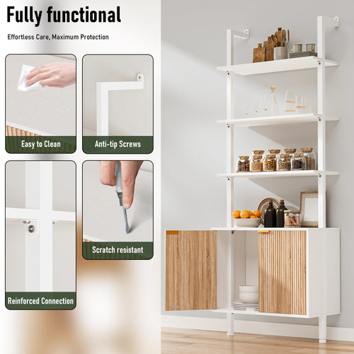 74" Ladder Bookshelf with Storage Cabinet