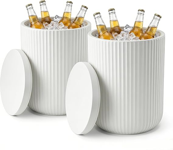 Outdoor Cooler Side Table with Lid — Double-Walled Ice Bucket, All-Weather Patio