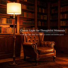 Rustic Wooden Floor Lamp with Linen Shade & Dual Pull Chain