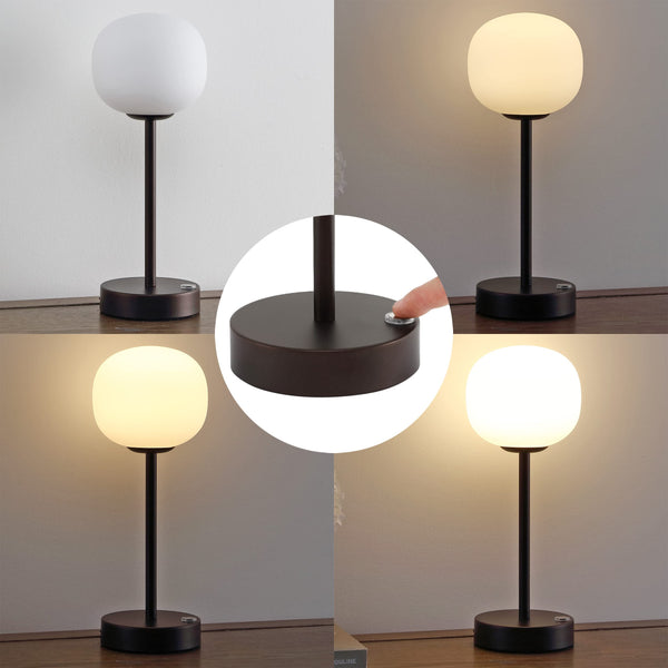 Rechargeable Cordless LED Table Lamp with Frosted Glass Globe