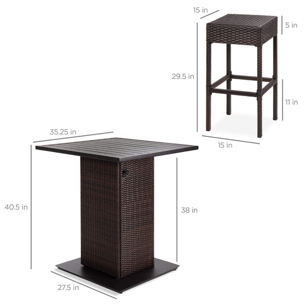 5-Piece Outdoor Wicker Bar Table Set with 4 Stools