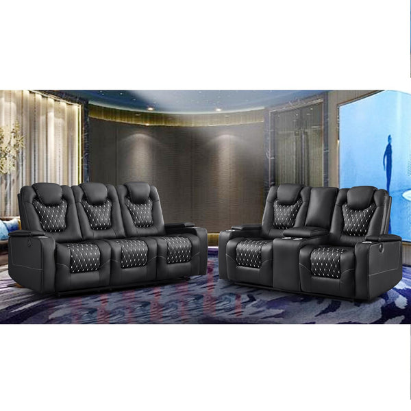 Power Reclining Sofa Set with Cup Holders & USB Ports