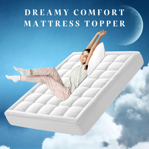 Cotton Pillow Top Mattress Topper with Deep Pocket Skirt