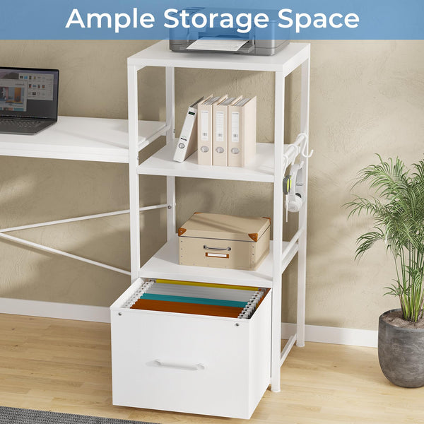 L-Shaped Corner Desk with Storage, LED Lights & Power Outlet