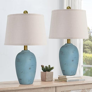Farmhouse Ceramic Table Lamp Set of 2 with LED Bulbs