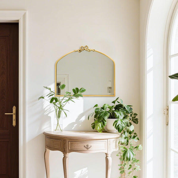 Vintage Arched Bow Wall Mirror – Gold Metal Frame