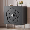 Wood Sideboard Buffet Cabinet with Decorative Flower Pattern Doors