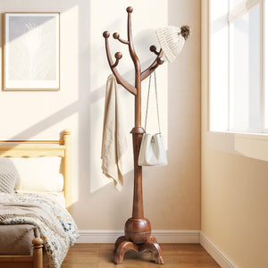 Wooden Coat Rack Freestanding with 8 Hooks