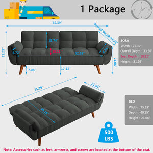 Futon Sofa Bed with Adjustable Split Backrest, Twin Size