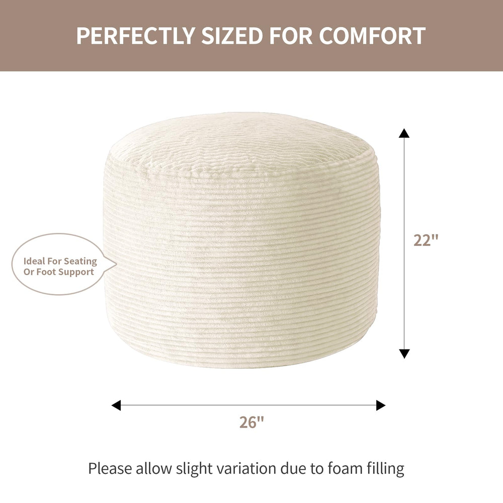 Large Round Corduroy Pouf Ottoman with Memory Foam Filling