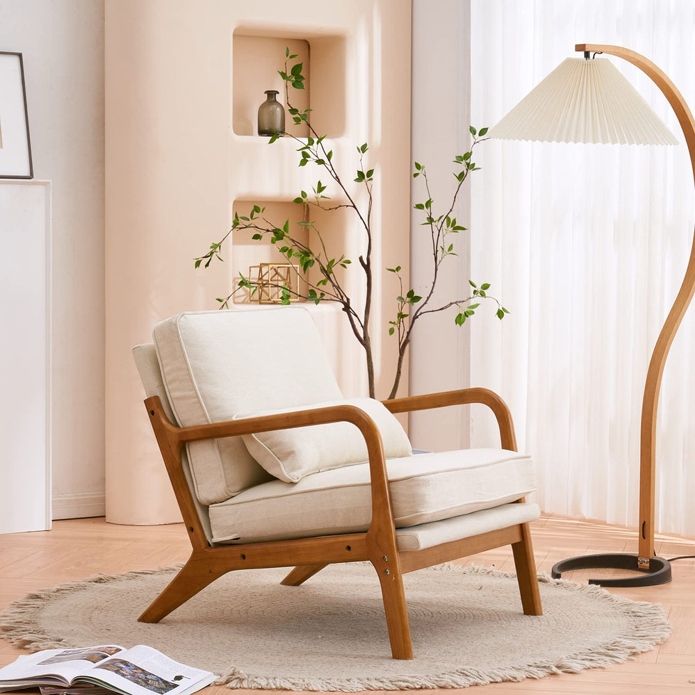 Mid-Century Accent Chair with Pillow & Solid Wood Frame