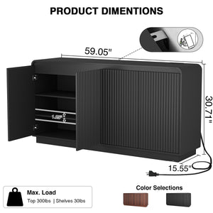 59" Fluted Sideboard Cabinet with Charging Station