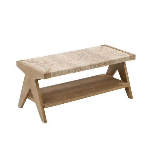 Bohemian Seagrass Entryway & End of Bed Bench with Shoe Storage