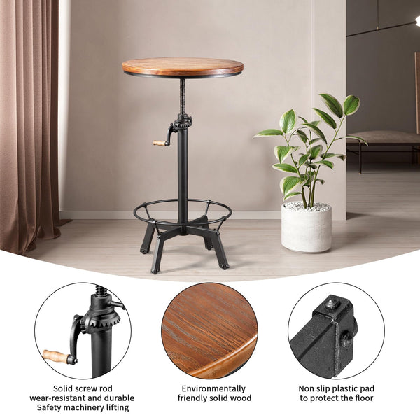 Adjustable Height Round Bar Table – Industrial Swivel Pub Table