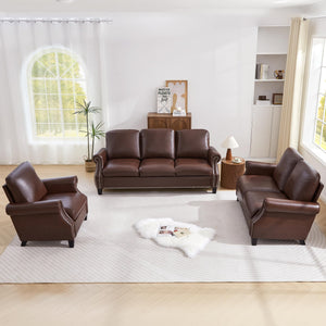 3-Piece PU Leather Sofa Set with Nailhead Trim