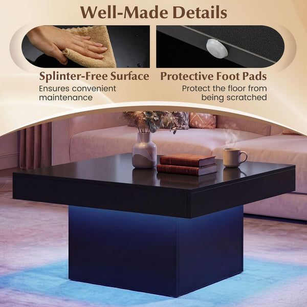 Square LED Coffee Table with Remote