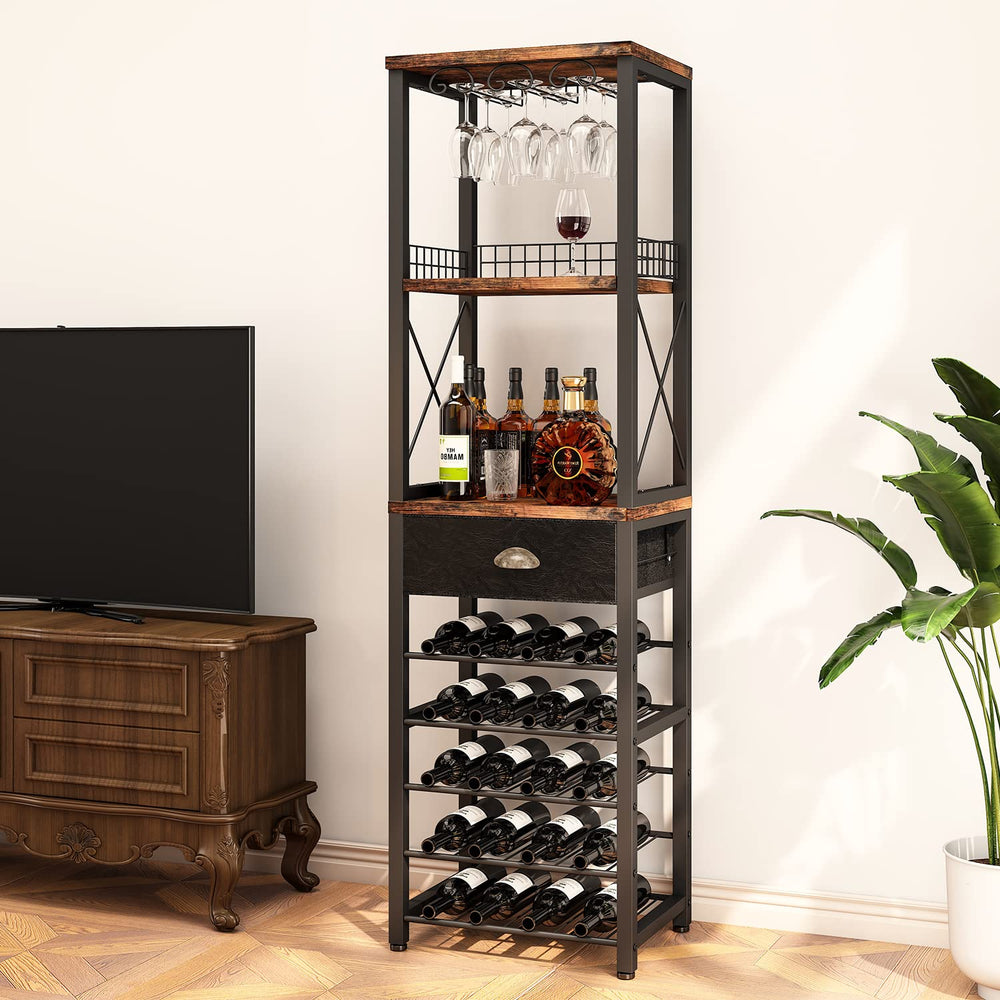 4-Tier Freestanding Wine Rack with Bar Cabinet and Glass Holder