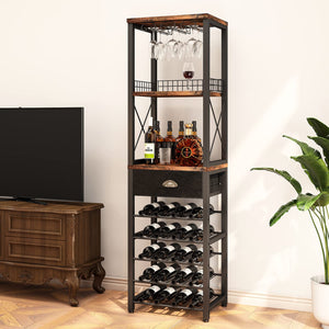 4-Tier Freestanding Wine Rack with Bar Cabinet and Glass Holder