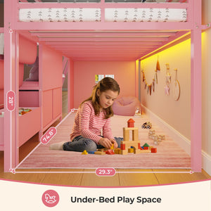 Kids Low Loft Bed Twin with Bookshelf & Reading Nook