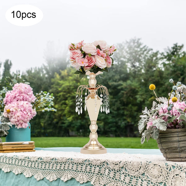 Gold Metal Trumpet Vases Set of 10 – 17.7" Tall Wedding Centerpieces