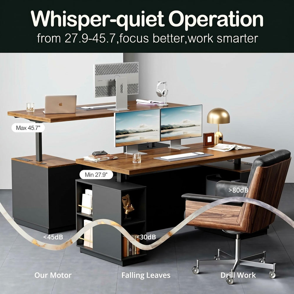71-Inch Electric Standing Desk & Executive Desk Set with Hutch