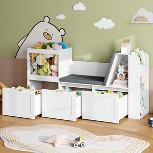 Kids Reading Nook Toy Storage Organizer with Bookshelf and Drawers