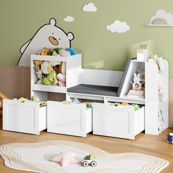Kids Reading Nook Toy Storage Organizer with Bookshelf and Drawers