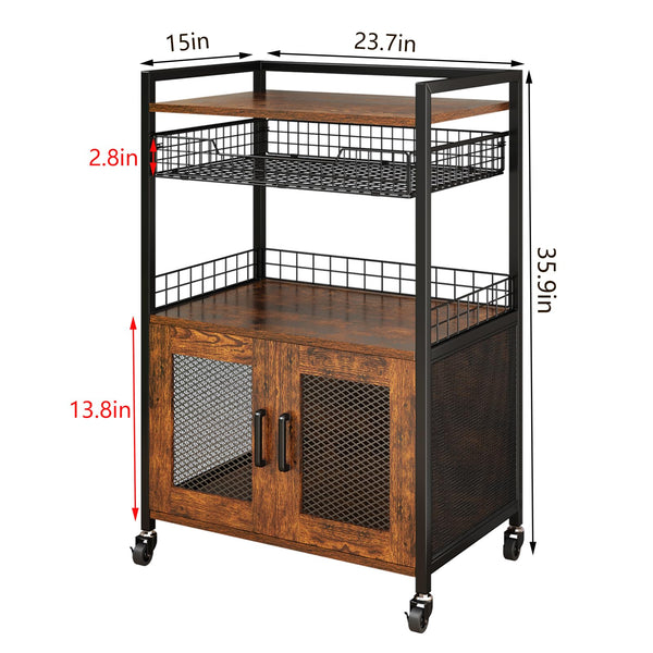 3-Tier Coffee Bar Cabinet with Wheels & Wire Basket Drawer