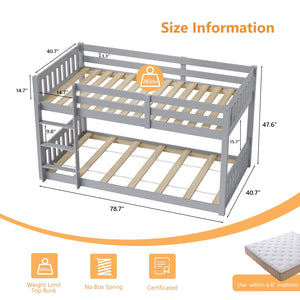Low Twin Over Twin Bunk Bed with Guardrails & Ladder