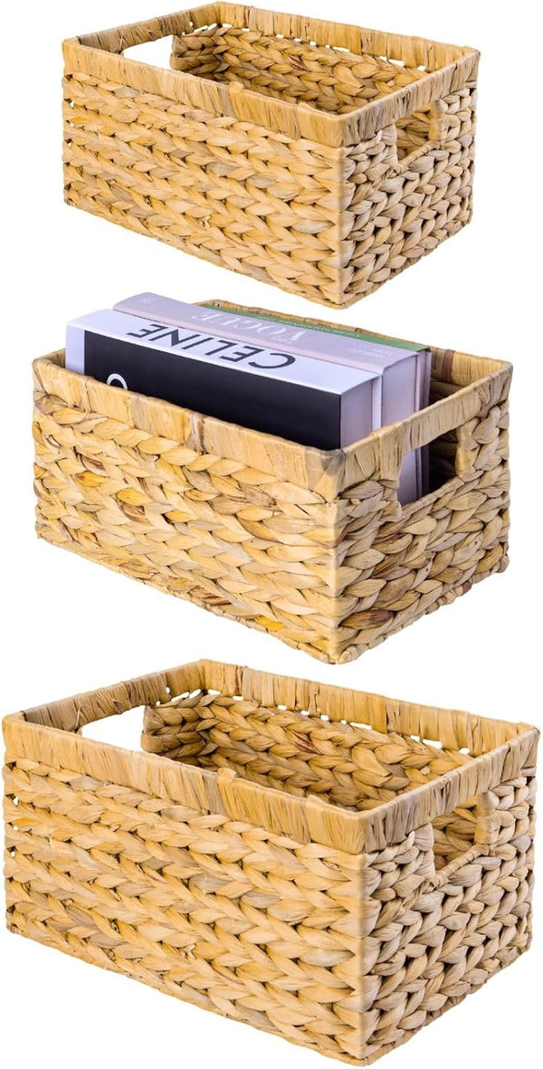 Water Hyacinth Storage Baskets – Handwoven Wicker Shelf Organizers