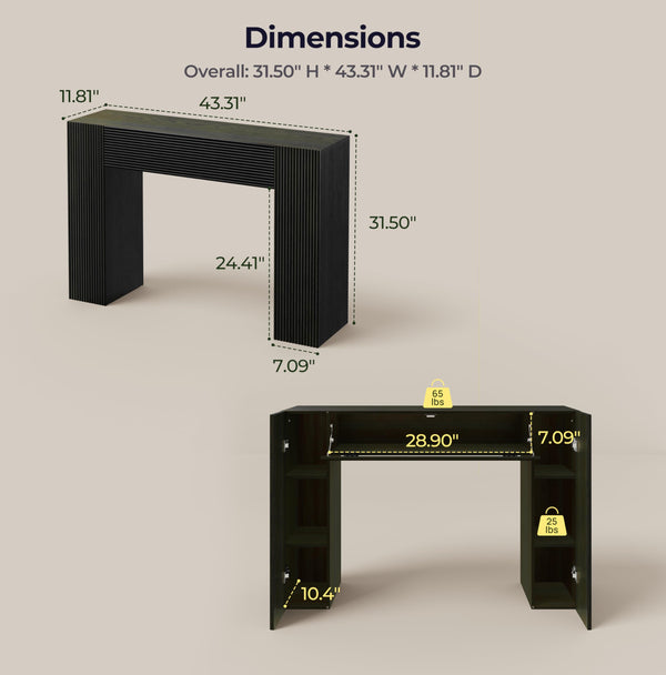 43" Fluted Narrow Console Table with Storage