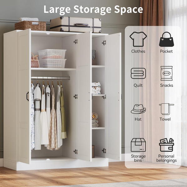 3-Door Mirrored Wardrobe Armoire with Adjustable Shelves