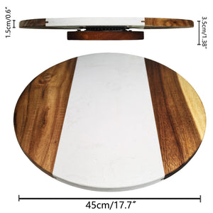 Acacia Wood & Marble Lazy Susan Turntable 17.7"